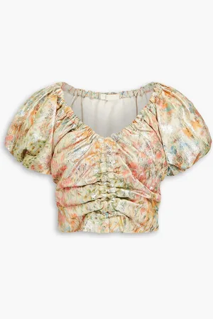 ULLA JOHNSON Nerida cropped metallic floral-jacquard top - Neutral - US 8
