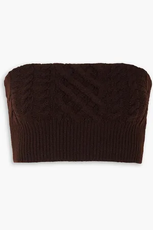 EMILIA WICKSTEAD Bimba strapless cropped cable-knit wool-blend top - Brown - S