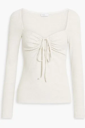 ROSETTA GETTY Ruched cutout cotton-jersey top - Gray - M