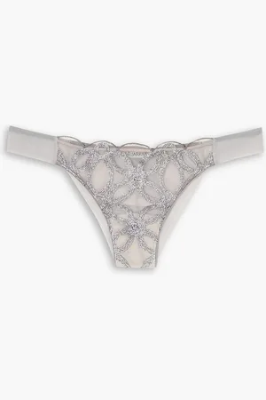I.D. Sarrieri Anastasia metallic lace-trimmed mesh briefs - Metallic - 0