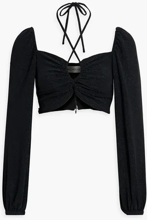 Nicholas Cropped cutout metallic stretch-jersey top - Blue - US 6