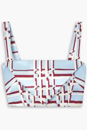 EMILIA WICKSTEAD Zori cropped checked taffeta top - Blue - UK 14