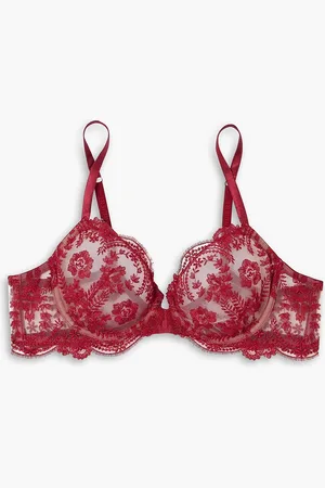 I.D. Sarrieri Tuscan Holiday satin-trimmed embroidered tulle underwired bra - Burgundy - 36 DD