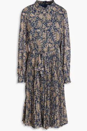 MIKAEL AGHAL Pleated paisley-print georgette dress - Blue - US 2