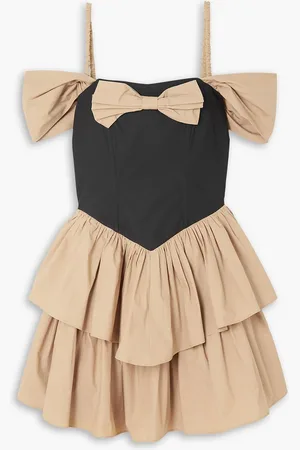 BATSHEVA Betty cold-shoulder tiered cotton-poplin mini dress - Neutral - US 0