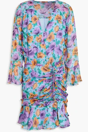VERONICA BEARD Sean ruched floral-print silk-chiffon mini dress - - US 4