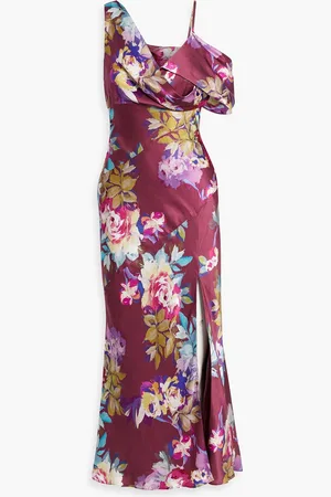 Nicholas Floral-print hammered silk-satin maxi dress - Purple - US 6