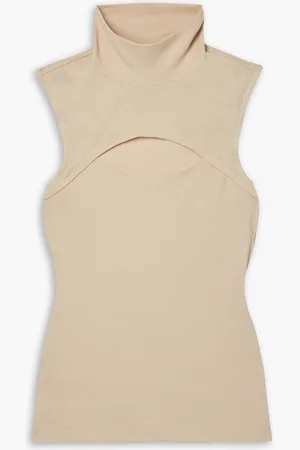 ROSETTA GETTY Cutout cotton-jersey turtleneck tank - Neutral - XS