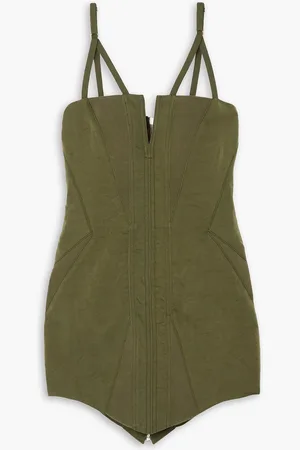 DION LEE Fine Fork faille and ribbed cotton-blend mini dress - Green - UK 14