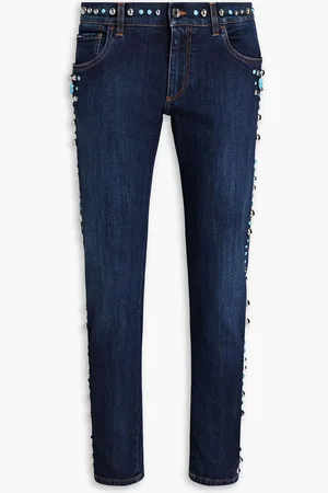 Dolce & Gabbana Skinny-fit cropped studded denim jeans - Blue - IT 52