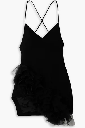 DAVID KOMA Asymmetric tulle-trimmed wool-crepe mini dress - - UK 12