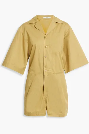 tibi Pleated cotton-poplin playsuit - Yellow - US 2