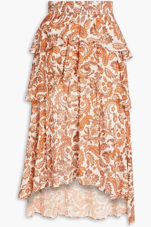 Maje Tiered paisley-print cotton midi skirt - - FR 38