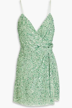 ALICE+OLIVIA Alice Olivia - Celestine wrap-effect embellished chiffon mini dress - Green - US 8