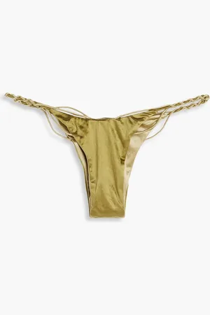 Isa Boulder Stretch-satin low-rise bikini briefs - Green - XL