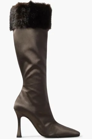 MAGDA BUTRYM Faux fur-trimmed satin knee boots - - EU 40
