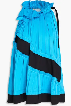 3.1 Phillip Lim Crepe-trimmed pleated satin top - Blue - XS
