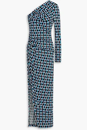Diane von Furstenberg Kitana one-sleeve ruched printed jersey maxi dress - - XL