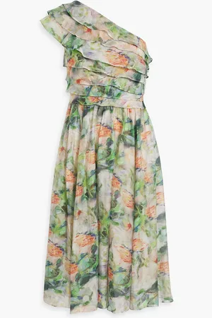 MIKAEL AGHAL One-shoulder ruffled printed gauze dress - - US 2