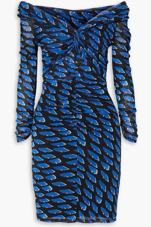Diane von Furstenberg Ganesa off-the-shoulder printed stretch-mesh mini dress - Blue - XL