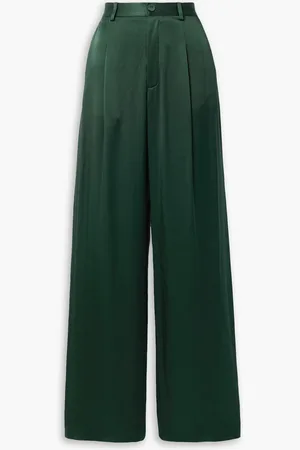 LAPOINTE Pleated satin straight-leg pants - Green - US 4