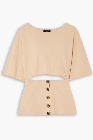 A.W.A.K.E. MODE Button-embellished cutout cotton-jersey T-shirt - Orange - XS