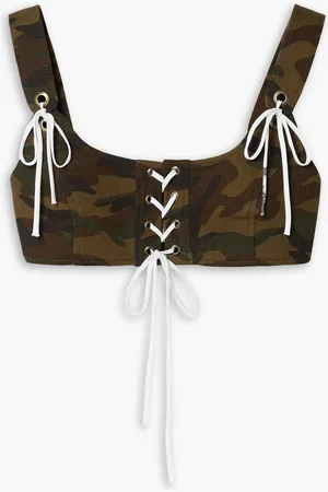 MONSE Lace-up printed camouflage-print cotton-twill bralette - Green - US 2