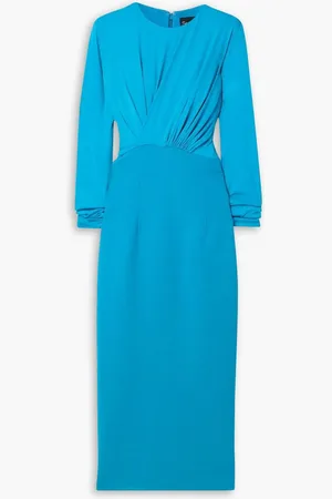 Sergio Hudson Gathered stretch-bamboo and wool-jersey midi dress - Blue - US 8