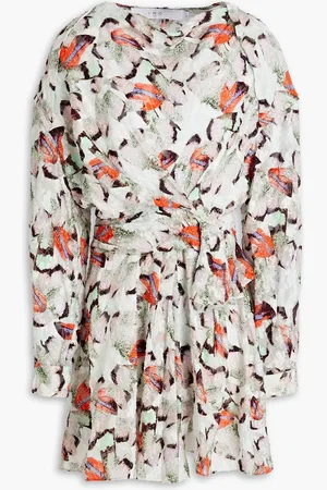 IRO Cedar draped printed fil coupé silk and cotton-blend mini dress - Green - FR 38
