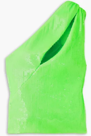 ROTATE Anatasis cropped one-shoulder sequined recycled-mesh top - Green - DE 32