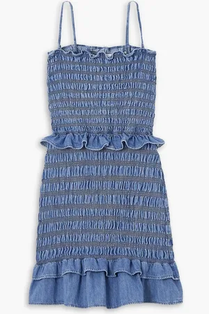 Marant Etoile Djina shirred ruffled cotton-chambray mini dress - Blue - FR 34