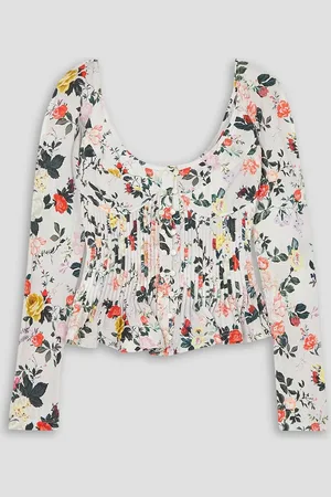 Paco rabanne Shirred floral-print stretch-jersey blouse - White - FR 36