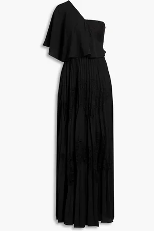 MIKAEL AGHAL One-shoulder pleated crepe and lace maxi dress - - US 4