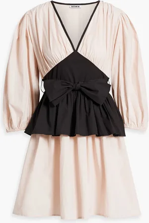 BATSHEVA Devon two-tone cotton-poplin peplum mini dress - White - US 6