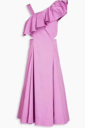 VERONICA BEARD Beilla ruffled cotton-blend poplin midi dress - Purple - US 6