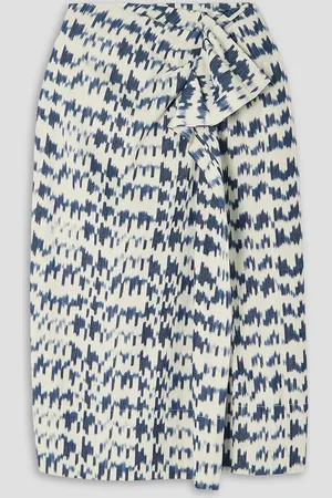 ULLA JOHNSON Ember ruffled draped printed cotton-canvas skirt - White - US 8