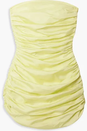 Bondi Born Rushi strapless ruched silk-blend faille mini dress - Yellow - XL