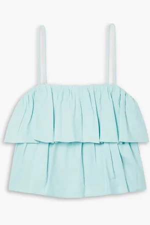 ALICE+OLIVIA Alice Olivia - Marylynn cropped tiered linen-blend top - Blue - US 12