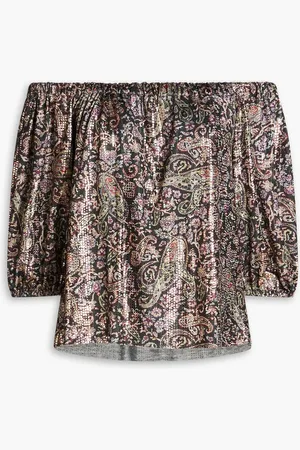 Bash Gustave off-the-shoulder metallic paisley-print jersey top - - 1
