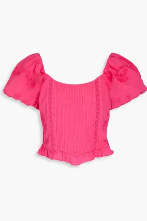 LOVESHACKFANCY Breonna neon embroidered cotton top - - US 4
