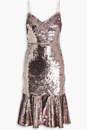 Marchesa Notte Fluted sequined tulle dress - - US 4