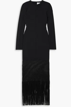 GALVAN Fringed macramé-trimmed knitted midi dress - - S