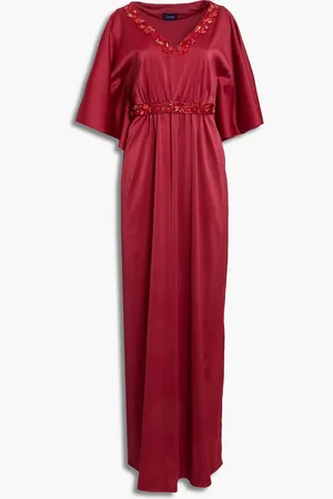 Marchesa Notte Embellished satin gown - Burgundy - XS