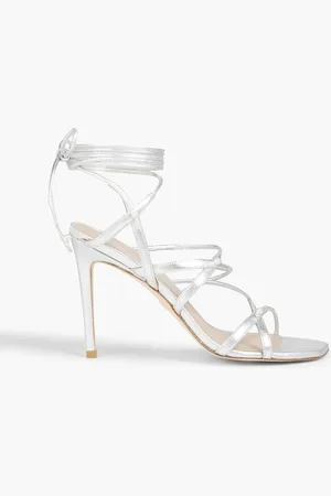 Stuart Weitzman Astrid 100 faux pearl-embellished metallic leather sandals - Metallic - EU 40