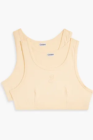 Ganni Embroidered stretch-cotton jersey sports bras - Orange - L