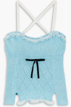 CORMIO Heide velvet-trimmed pointelle-knit metallic cotton-blend camisole - Blue - IT 42