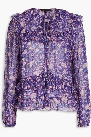 Maje Ruffled floral-print crepe de chine blouse - - 1