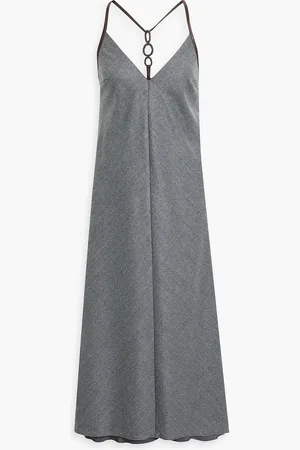 Brunello Cucinelli Bead-embellished flannel midi dress - Gray - M