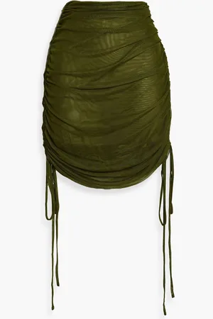 LAPOINTE Ruched stretch-tulle mini skirt - Green - US 10