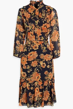 MIKAEL AGHAL Pussy-bow floral-print crepe dress - - US 6